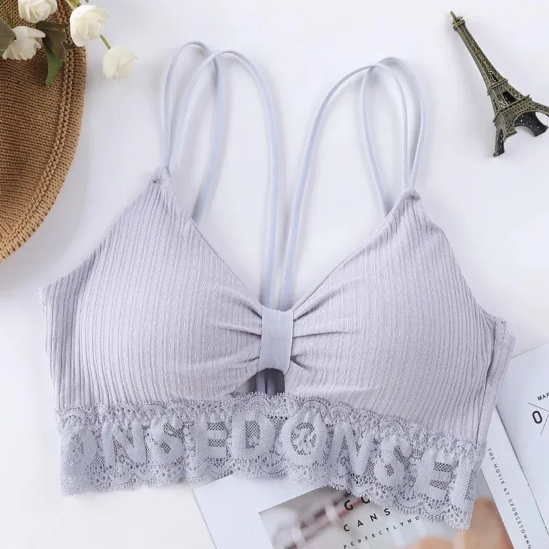U Back Tank Top Women Crop Top Wireless Underwear Backless Double Straps Bra Sexy Lingerie Solid Color Padded Camisole — image 13