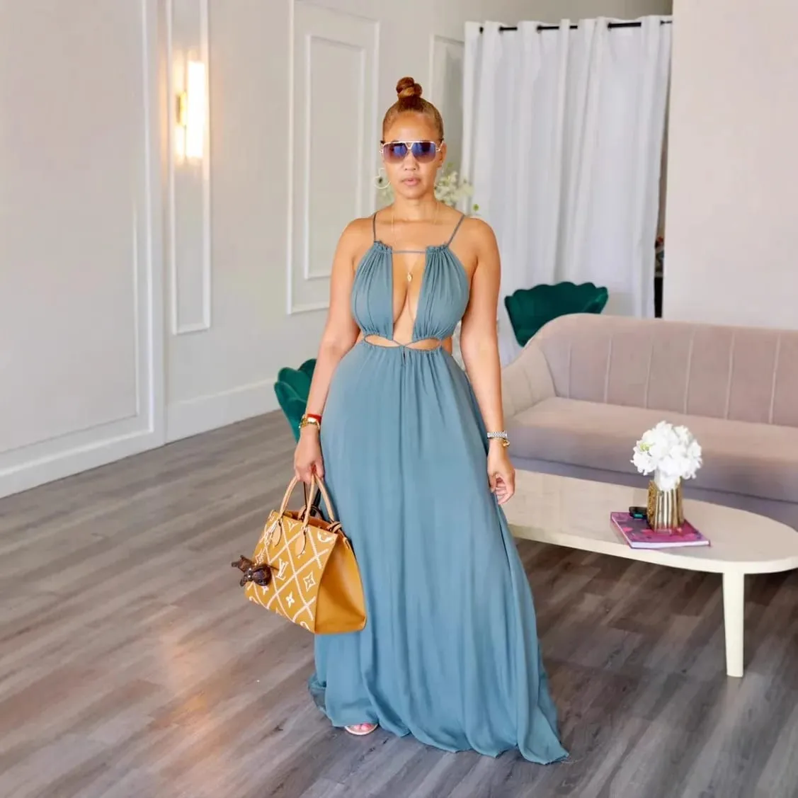 2025 Women's Dress Summer Holiday Solid Long Dresses Sexy Drawstring Lace Up Sleeveless Vestidos Para Mujer Club Party Outfits — image 4