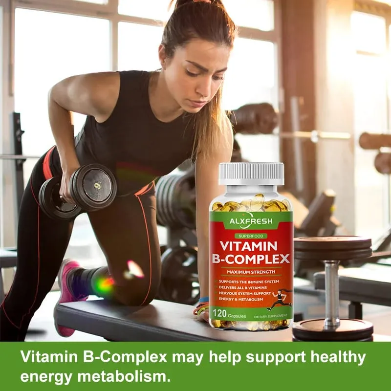 B-Complex Vitamins (B12 B1 B2 B3 B5 B6 B9 Folic Acid &Biotin) Capsule Liver Immune System Energy Support Nutrition Supplement
