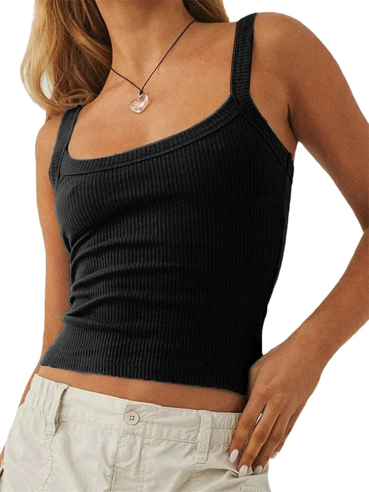 Dames tanktops in effen kleur, basisvest, geribbeld, mouwloos, U-hals, slim fit bijgesneden tops — image 5
