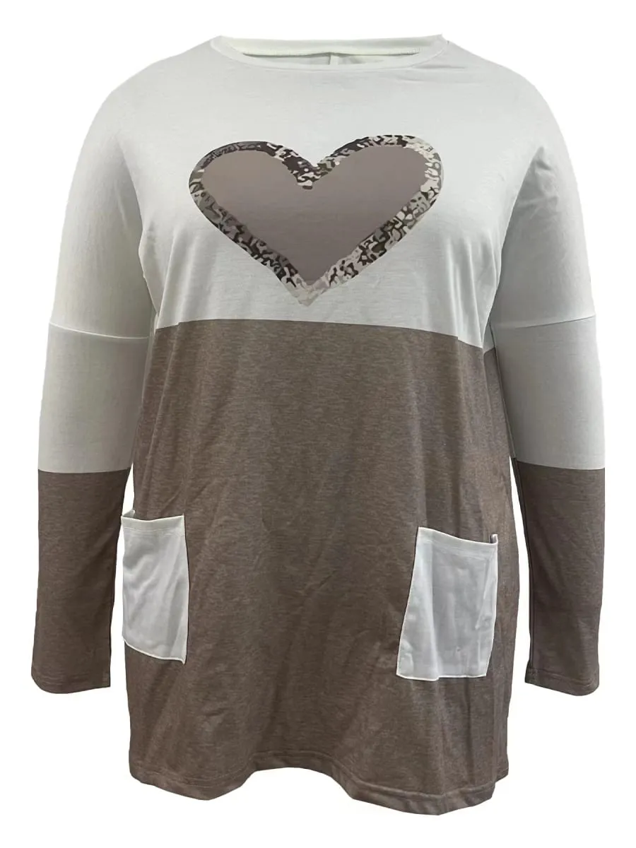2024 Plus Size Europe And The United States Autumn Love Printed Round Neck Loose Color Contrast Long Sleeve T-Shirt Women — image 4