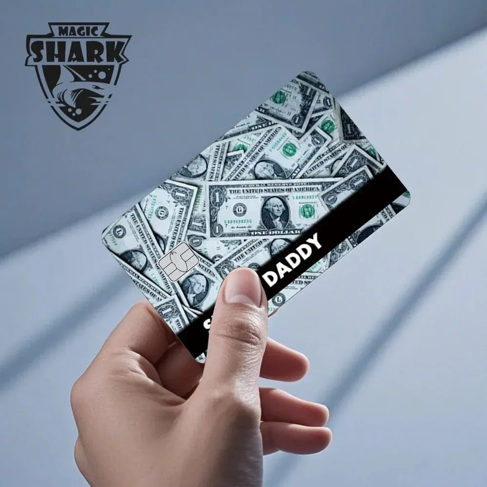 매직 상어 설탕 아빠 Meme Poke Money 재미 있은 스티커 커버 피부 소형 대형 칩 신용 직불 카드 보호 — image 4