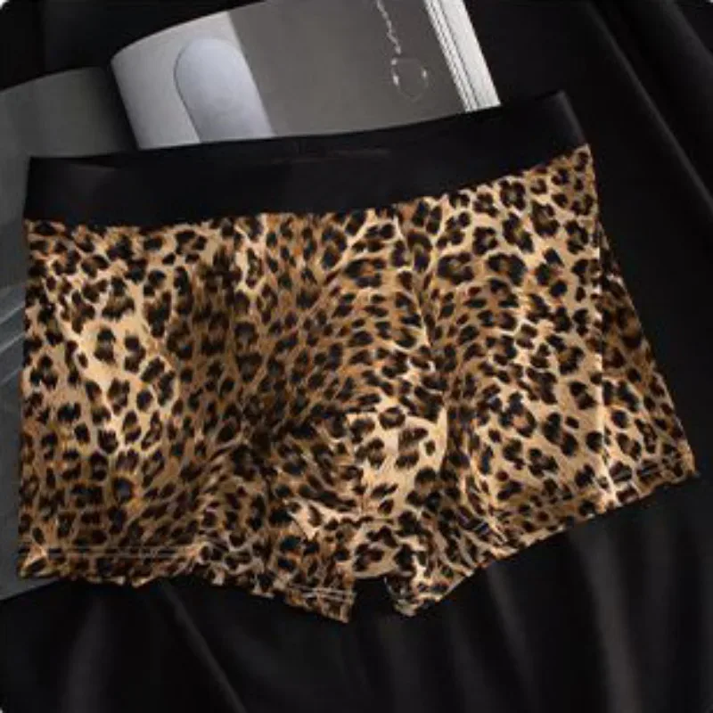 Herren-Unterwäsche aus Eisseide, konvexer Beutel, flache Boxershorts, Leopardenmuster, schnell trocknende männliche Unterhose, nahtlos, atmungsaktiv, Badehose — image 3