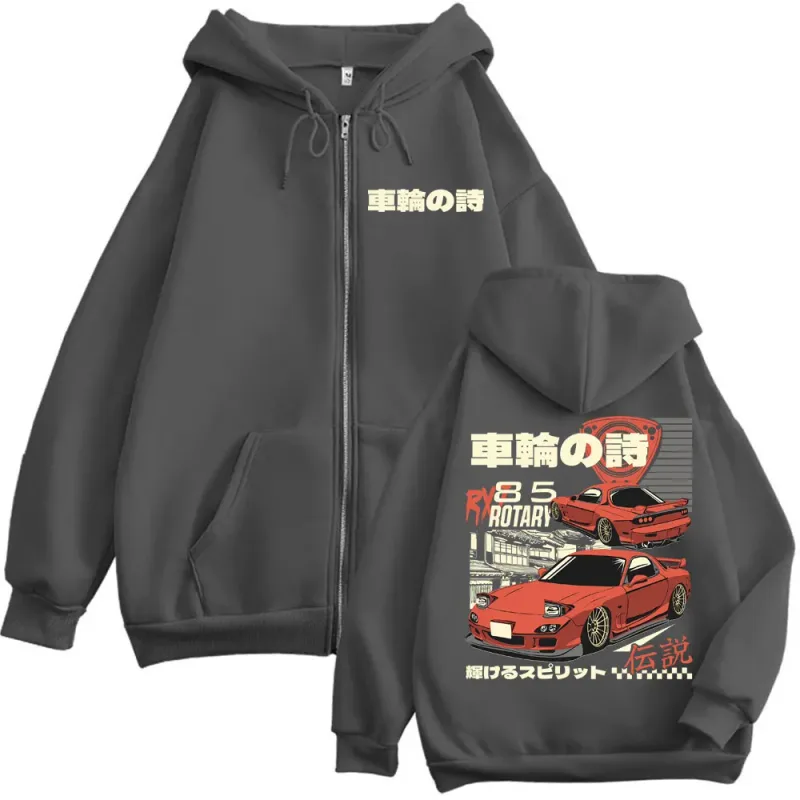 Anime Initial D Drift AE86 Graphic Zipper Hoodies RX7 R34 Skyline GTR JDM Zip Up Sweatshirts Men Women Harajuku Manga Pullovers — image 6