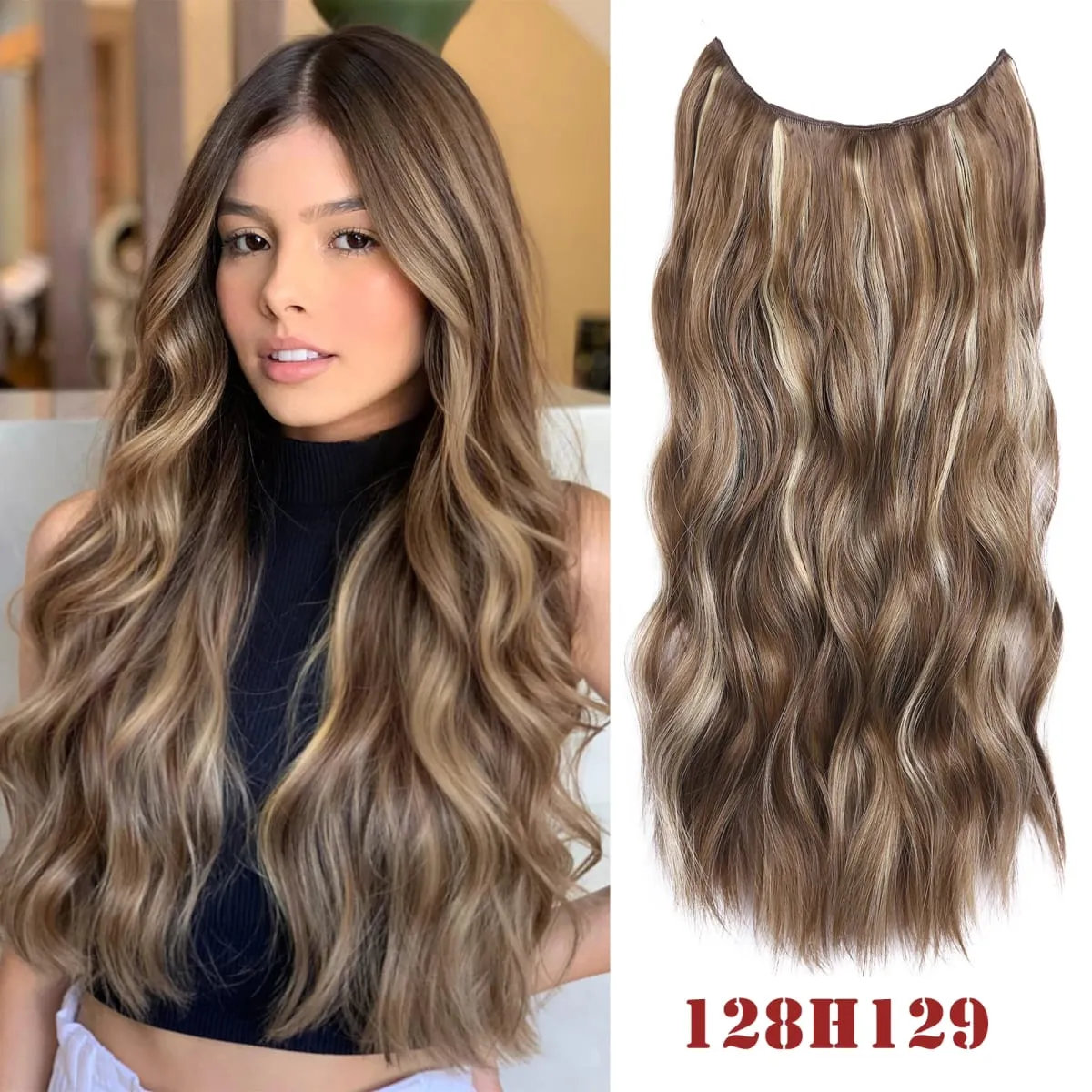 Invisible Wire Hair Extension Wavy Curly Synthetic Hairpiece Long 20Inch Fish Line Hair With 2 Clip-In One Piece For White Woman — image 15