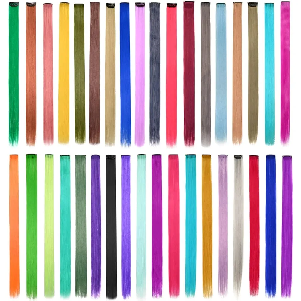10PCS/Pack Colored Party Highlights Clip in Hair Extensions for Girls 22 Inches Omber colors Straight Hair Synthetic Hairpieces — image 2