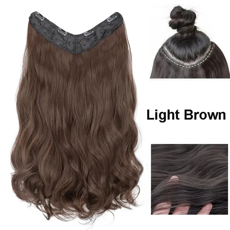 22Inch Synthetic V-shaped 4 Clips One Piece Long Curly Water Wave Clips In Hair Extensions Hair Pieces For Women — image 9