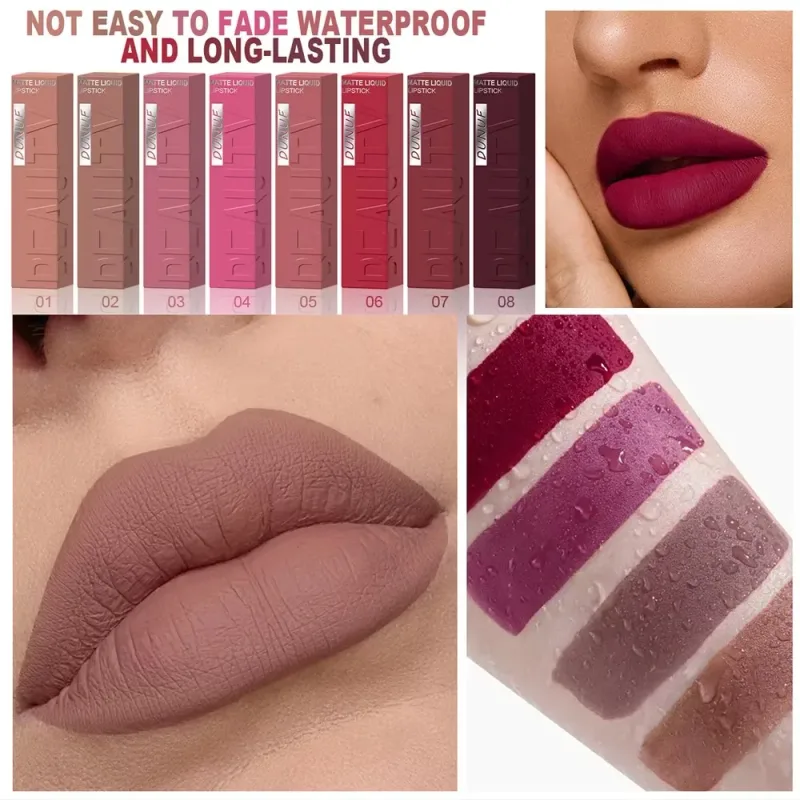 Lip Matte 8-Color Velvet Smooth Easy-to-Apply Square Gloss Tube Waterproof Three-Dimensional Sexy Plumping Lipstick Makeup