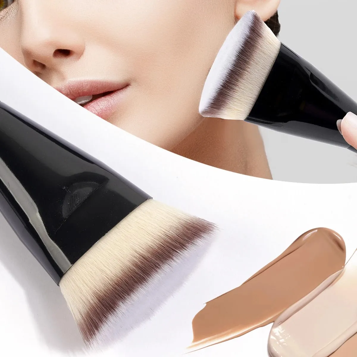 Pinceau de maquillage impeccable, plat/Angle, pour fond de teint, Contour sous les yeux, pour crème liquide, outils de beauté, 2 pièces