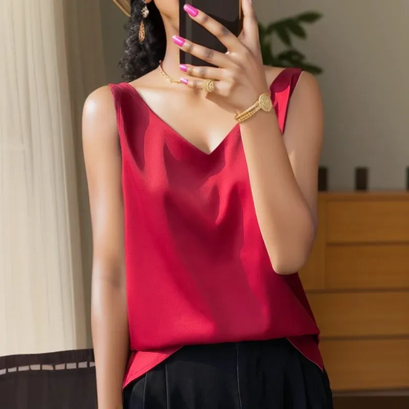 New Lce Silk Satin Camisole Women's Spring/Summer Solid Color Sleeveless Sexy Comfortable Silk Underwear Vest RW-D09 — image 4
