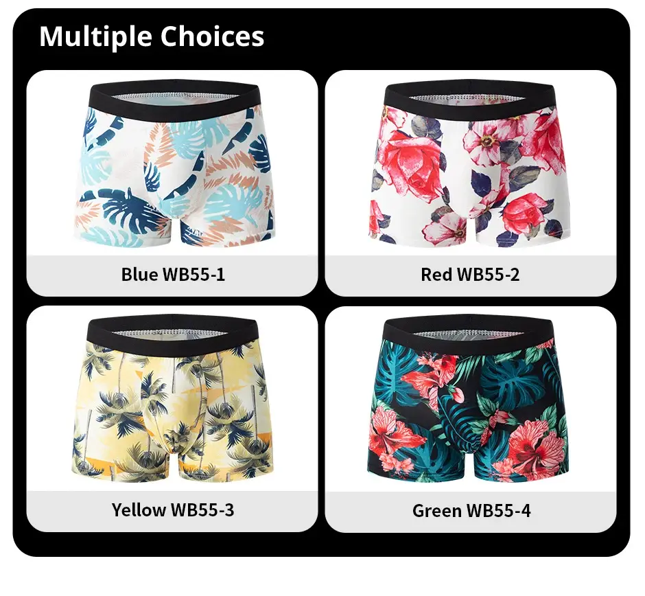4-piece MEN'S Fashionable and Charming Flower Underwear Comfortable and Breathable Crotch Boxers Teenagers Plus Size Underwear. — image 7