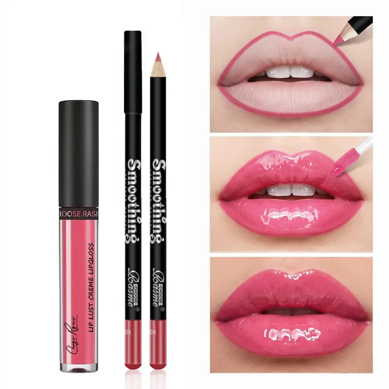 Nude Lipliner Mirror Lip Glaze Set Shiny Lip Shaping Waterproof Makeup Holding Color Makeup Set