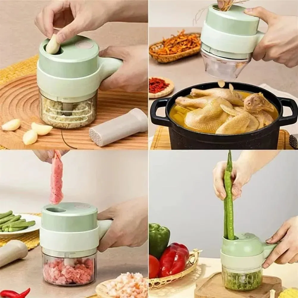 4 in 1 Handheld Electric Vegetable Cutter Wireless Food Processor Vegetable Slicer Set Pepper Garlic Mash Minced Cooking Gadgets — image 3