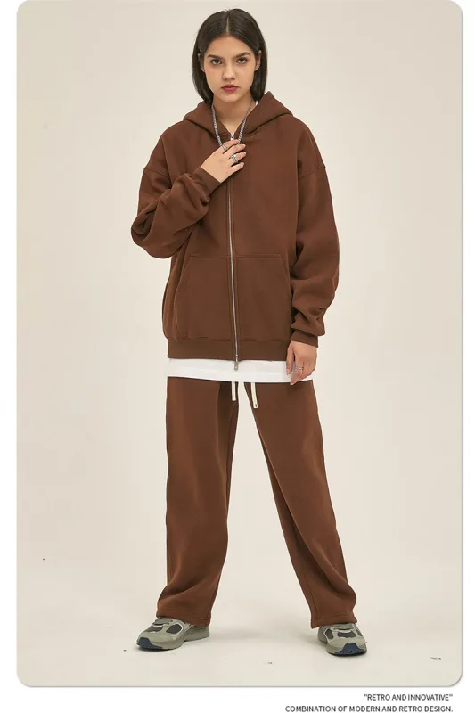 New Men Double Headed Zipper Fleece Hoodies Unisex Loose Basic Solid Warm Hooded Sweatshirts Coats For Winter HY0633 — image 11