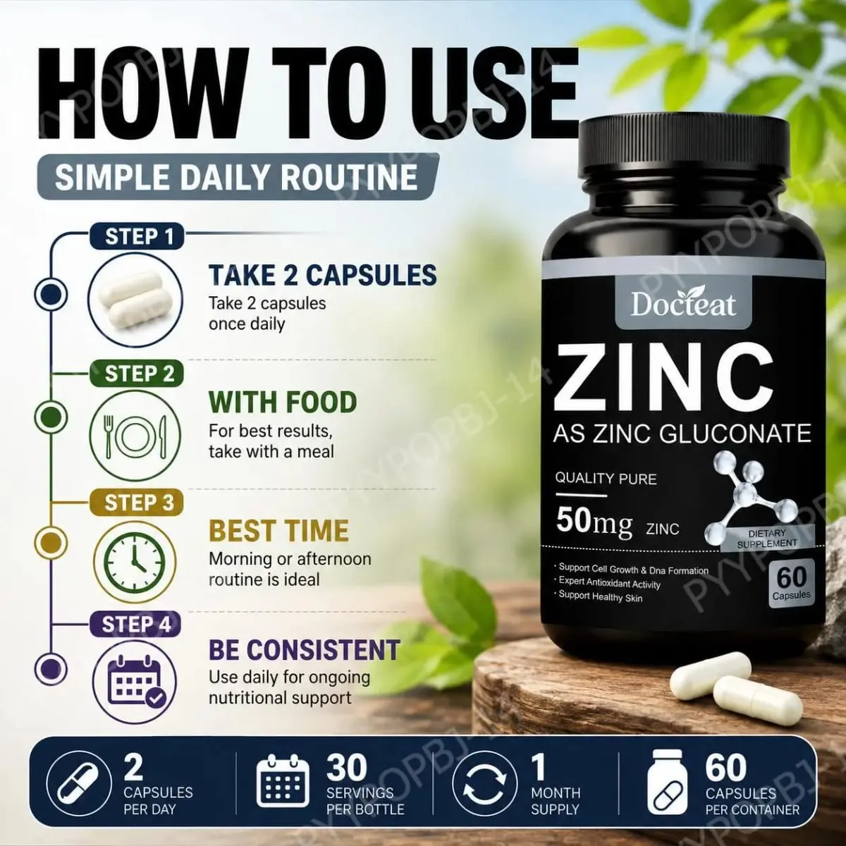 Docteat Zinc As Zinc Gluconate Capsules 50 Mg Zink Setiap Hidangan Sokongan Imun Aktiviti Antioksidan Kulit Sihat 60 Kapsul