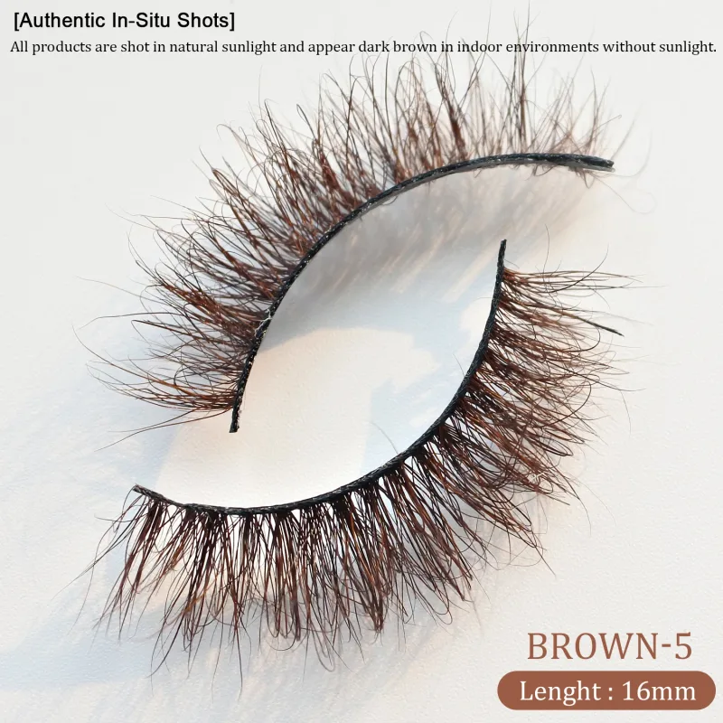 `Dark Brown 3D Mink False Eyelashes Fluffy Wispy Volume Strip Lashes Soft Handmade Brown Mink Lashes Natural Makeup Eye Beauty T