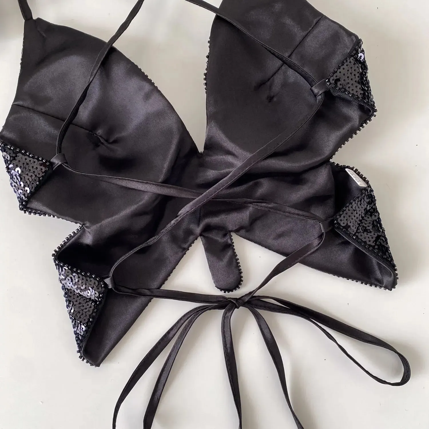 Chic Criss‑cross Backless Sequin Bow Camis Spaghetti Strap Tank Top Sexy Fashion Y2K Hot Girl Summer Crop Top