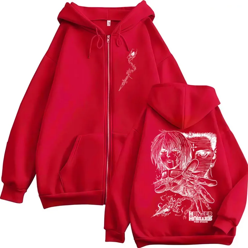 Anime Hunter X Hunter Kurapika Chrollo Lucilfer Zipper Hoodies Men Women Clothing Oversized Fleece Zip Up Hooded Sweatshirt Coat