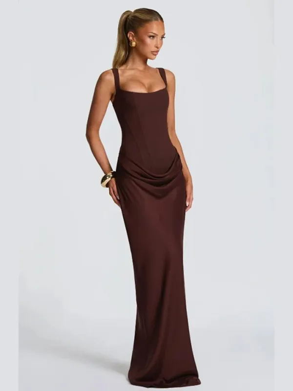 Robe plissée couleur unie, Sexy, sans bretelles, fendue, Chic, dos nu, taille haute, épaules dénudées, robes de soirée, nouvelle collection 2026 — image 8