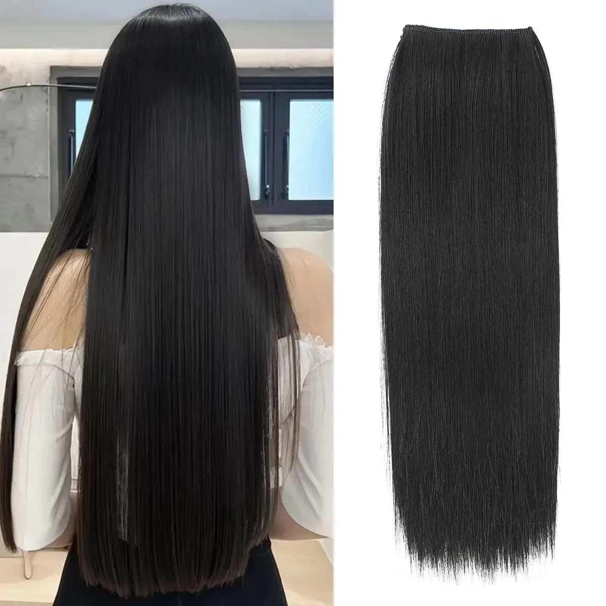 12Inch Synthetic 2 Clips in Straight Hair Extensions Invisible Hair Extensions Synthetic Straight Heat Resistant Fiber Hairpiece