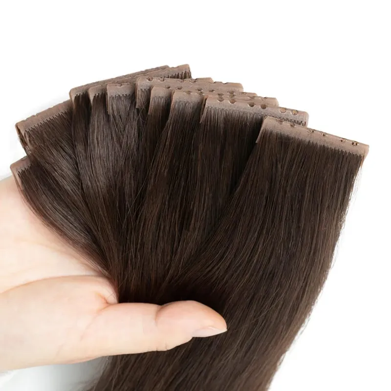 Brown Invisible Twin Tabs Hair Weft Human Hair Extensions Straight Inject PU Hole Weft Microlinks XO Weft Blonde 10pcs/Pack — image 11