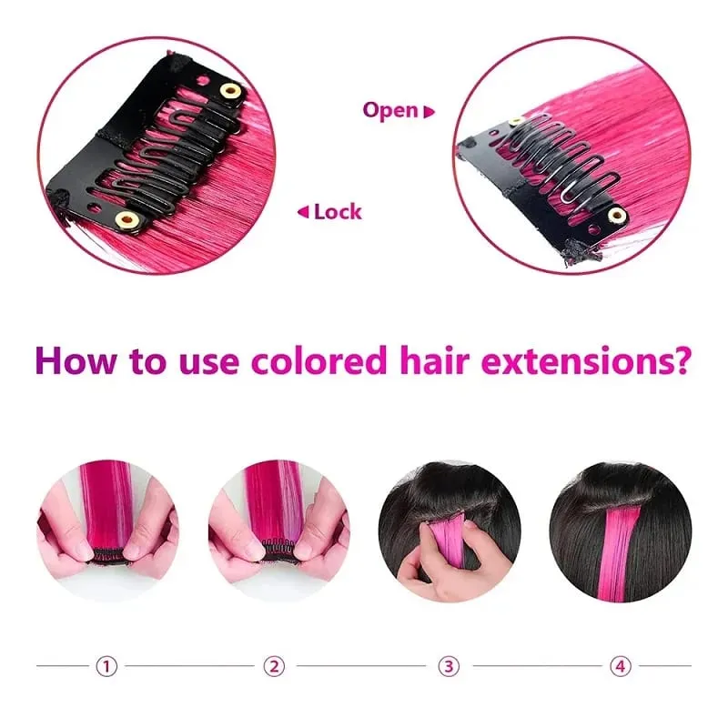 22Inch Synthetic Long Straight Clip In Hair Extensions High Temperature Hairpieces Rainbow Colors Hair Accessories for Women — image 5