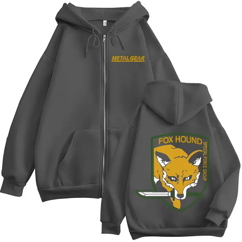 Metal Gear Solid Game FOX HOUND nadruk logo bluzy z kapturem na zamek mężczyźni kobiety odzież modne swetry zapinane na zamek bluzy z kapturem kurtki — image 5