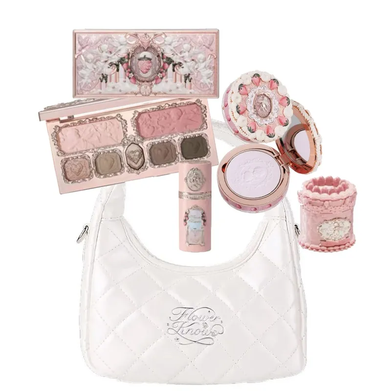 Flower Knows Strawberry Cupid Set trucco professionale per donna Kit completo Confezione regalo Ombretto Crema labbra Blush Set in polvere compatta — image 1