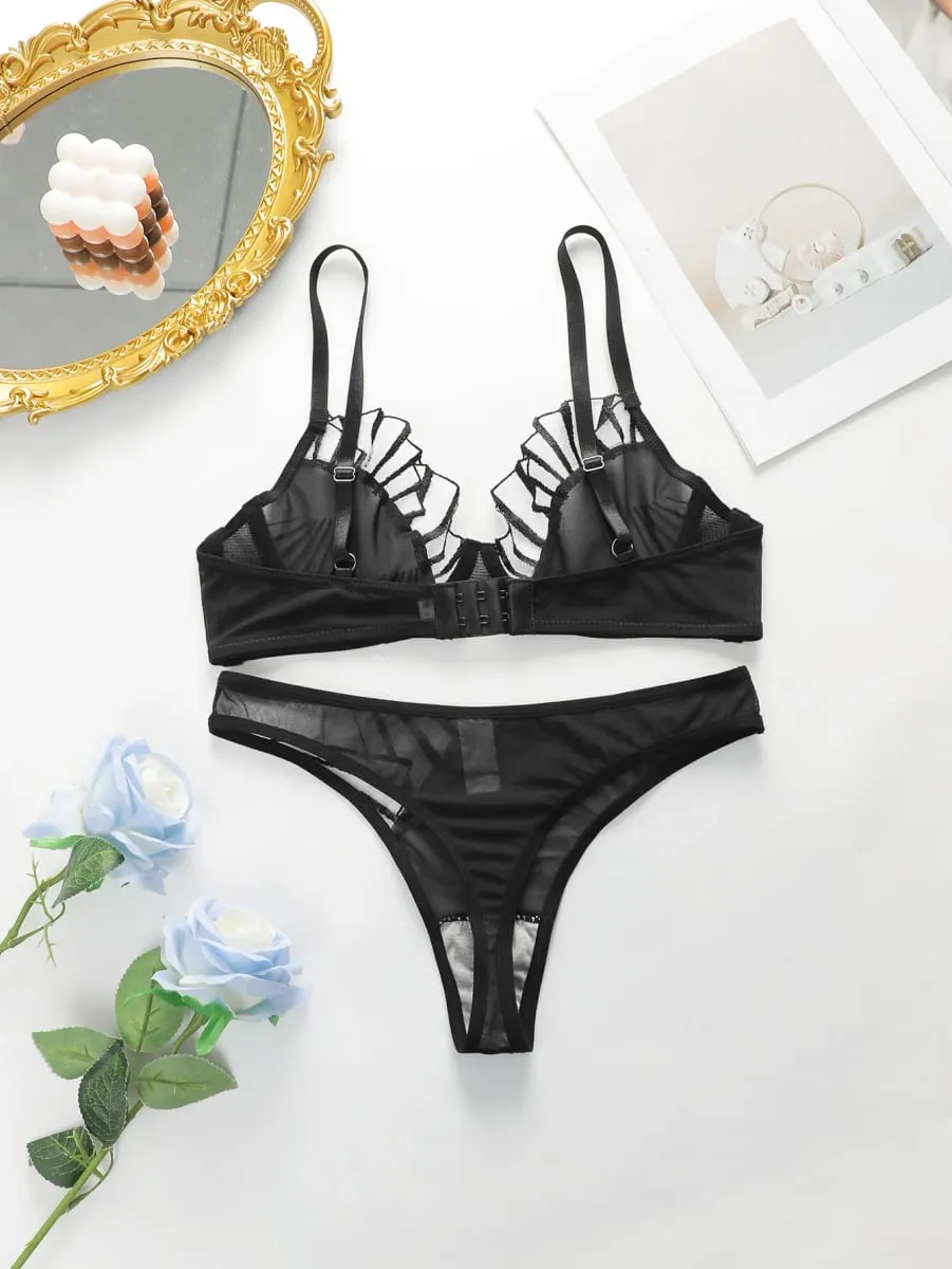 Beautiful Women's Pink and Black brassiere Lace Sexy Lingerie Set Pull Up Bra 2024 New fashionable Women's Clothing — image 6