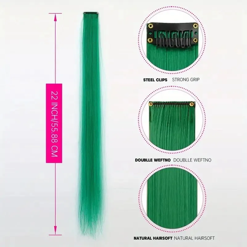22Inch Synthetic Long Straight Clip In Hair Extensions High Temperature Hairpieces Rainbow Colors Hair Accessories for Women — image 3
