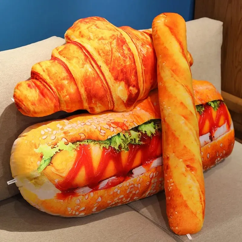 20/40/60cm Simulation Bread Plush Pillow Stuffed Baguette Croissant Hot Dog Toasted Bread Plushie Food Cushion Home Decor Gift — image 7