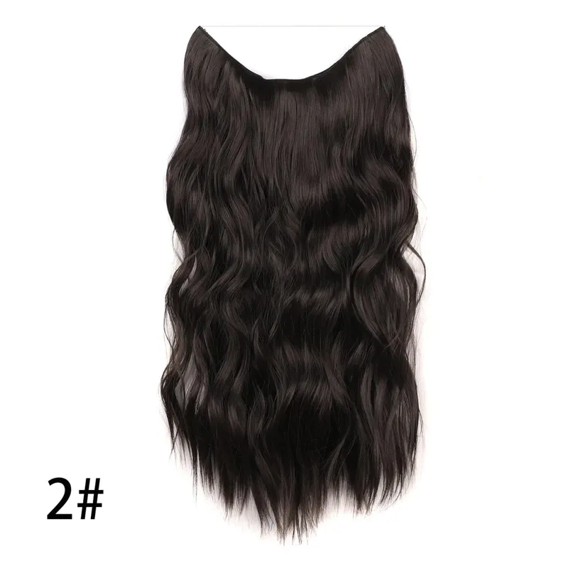 Synthetic Invisible Wire Hair Extensions Long 4 Clips In Wave Curly Hairpiece For Women 20Inch Secret Fish Line Hair Extensions — image 8