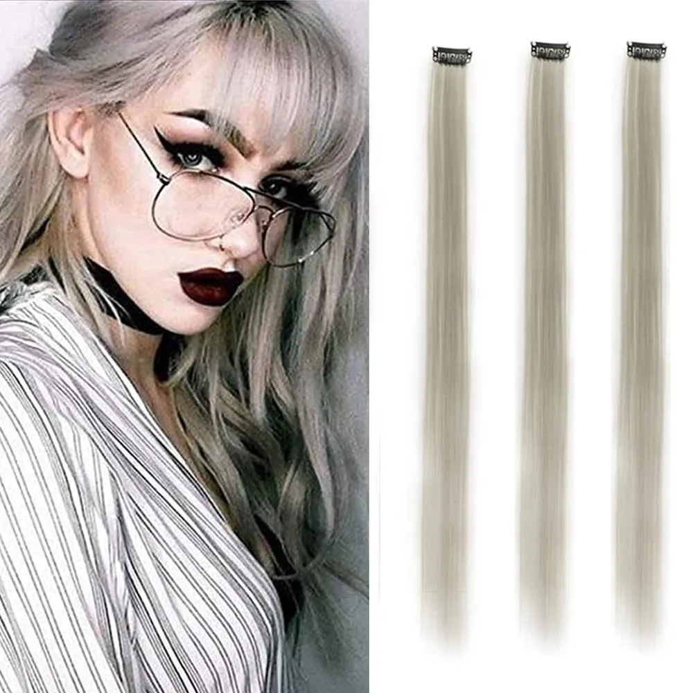 22 inches Colored Party Highlights Clip in Hair Extensions for Girls Multi-colors Straight Hair Synthetic Hairpieces — image 16