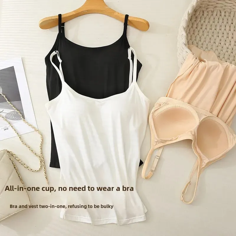 Sexy Women Tops Solid Padded Bra Spaghetti Camisole Top Women Vest Women Camisole with Built in Bra Cami Top Vest Tank Top 2026 — image 3