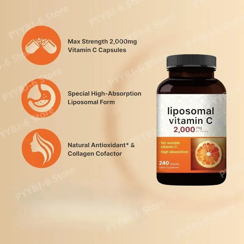 Liposomal Vitamin C 2 000 มก. รองรับสุขภาพของสารต้านอนุมูลอิสระและระบบภูมิคุ้มกัน การดูดซึมสูง ปลอดจีเอ็มโอ ปราศจากกลูเตน– 240 แคปซูล — image 4
