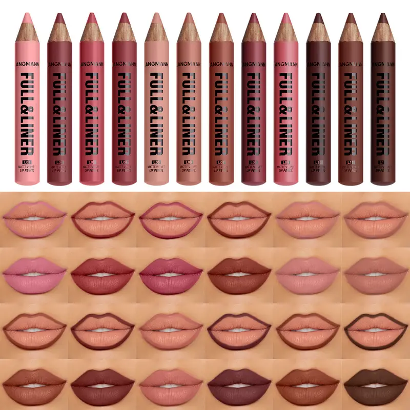 Matte Lip Liner Pencil Nude Brown Wooden Matte Lipstick Crayon for Women Smooth Long-lasting Waterproof Lip Contour Makeup