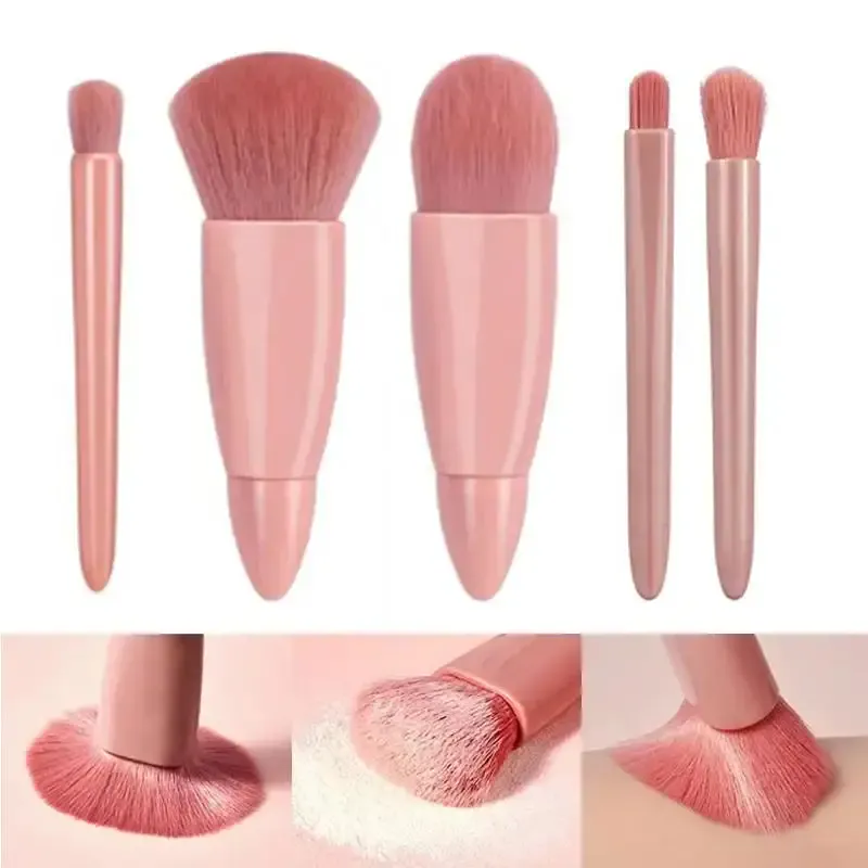 5pcs Mini Berus Makeup Kit Fungsi Kecil Berus Kosmetik Lengkap Dengan Sarung Dan Cermin Saiz Perjalanan Berus Makeup Set — image 3