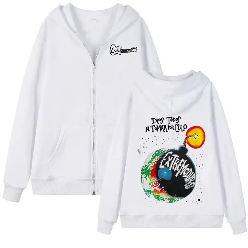 Rock Band Extremoduro Tour 2026 Zip Up Hoodies Fesyen Lelaki Gothic Fleece Sweatshirts Kot Zip Besar Hoodie Streetwear