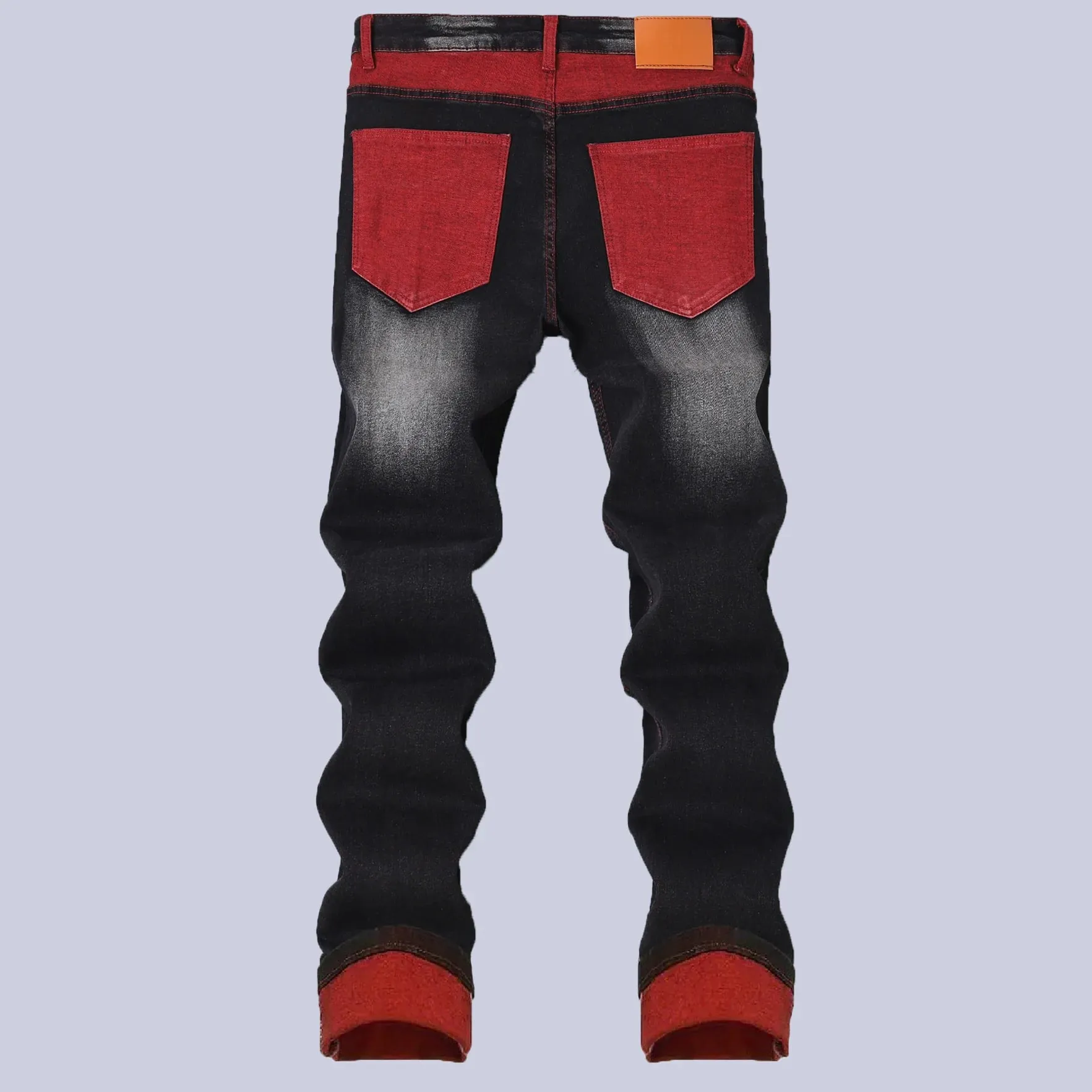 Jeans Stretch Hitam Pria untuk Celana Denim Musim Semi dan Musim Gugur dengan Detail Ripped Merah Ukuran Asia 28–42. — image 2