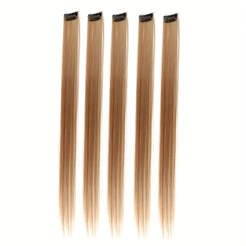 5 buah/set klip warna-warni dalam ekstensi rambut sintetis pelangi potongan rambut lurus panjang untuk wanita anak perempuan gaya Y2K pesta sehari-hari — image 28