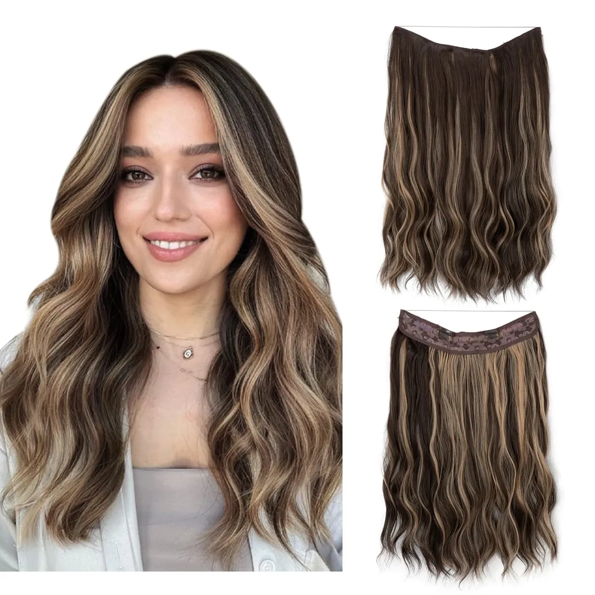 Synthetic Wave Invisible Wire With Clips Hair Extensions Fish Line Natural Blonde Clip In Hairpiece Fake Hair Piece — image 19