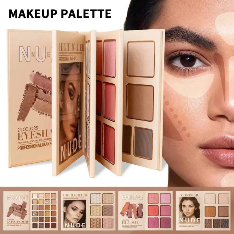 Multi‑Page All‑In‑One Nude Makeup Book Kit Eyeshadow Blush Highlighter & Contour Powder Palette — image 5