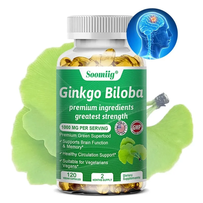 Ginkgo Biloba 1000mg with Vitamin B Zinc Helps Maintain Memory & Cognition Herbal Dietary Supplement Gluten Free & Non-GMO — image 1
