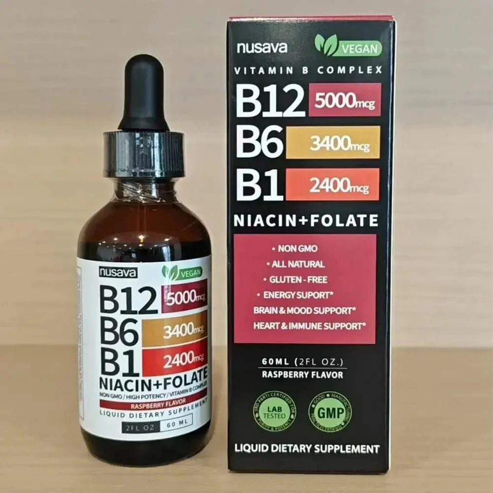 Vitamin B12 B6 B1 Tetes Cair Penyerapan Tiga Kali Lipat Suplemen Cair Sublingual B Kompleks Mendukung Saraf Otot Malam — image 2