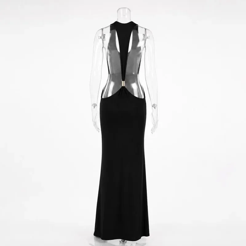 Tossy Damen Neckholder, rückenfrei, figurbetont, Maxikleid, offener Rücken, Spaghettiträger, Goldring, Abendparty, Sommerkleid, Strand, langes Kleid — image 8