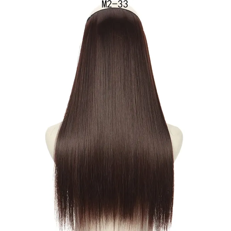 Long No Clips Invisible Wire Hair Extensions 16 22 32" Synthetic Wavy Black Brown One Piece Hairpiece Hair Extension
