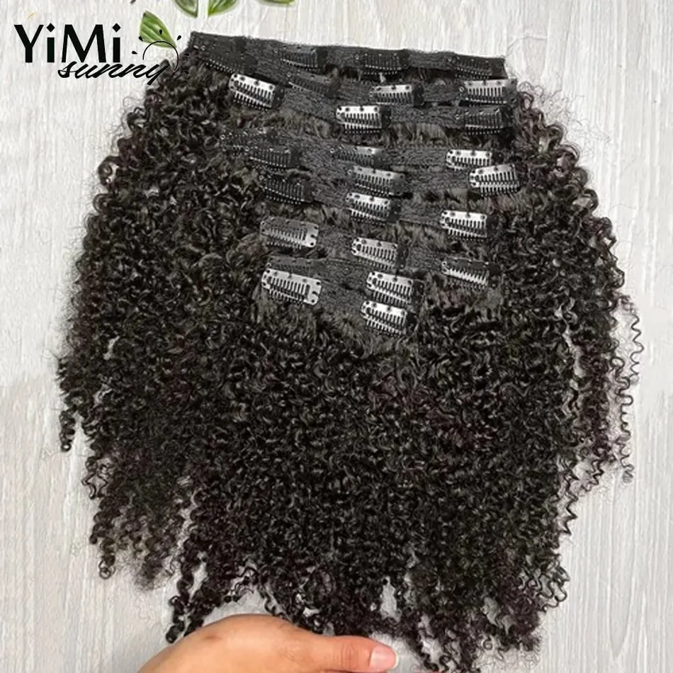 4B 4C Afro Kinky Curly Clip In Hair Extensions Mongolian Kinky Human Hair Clip Ins Extension 120G Full Head Add Volume and Long