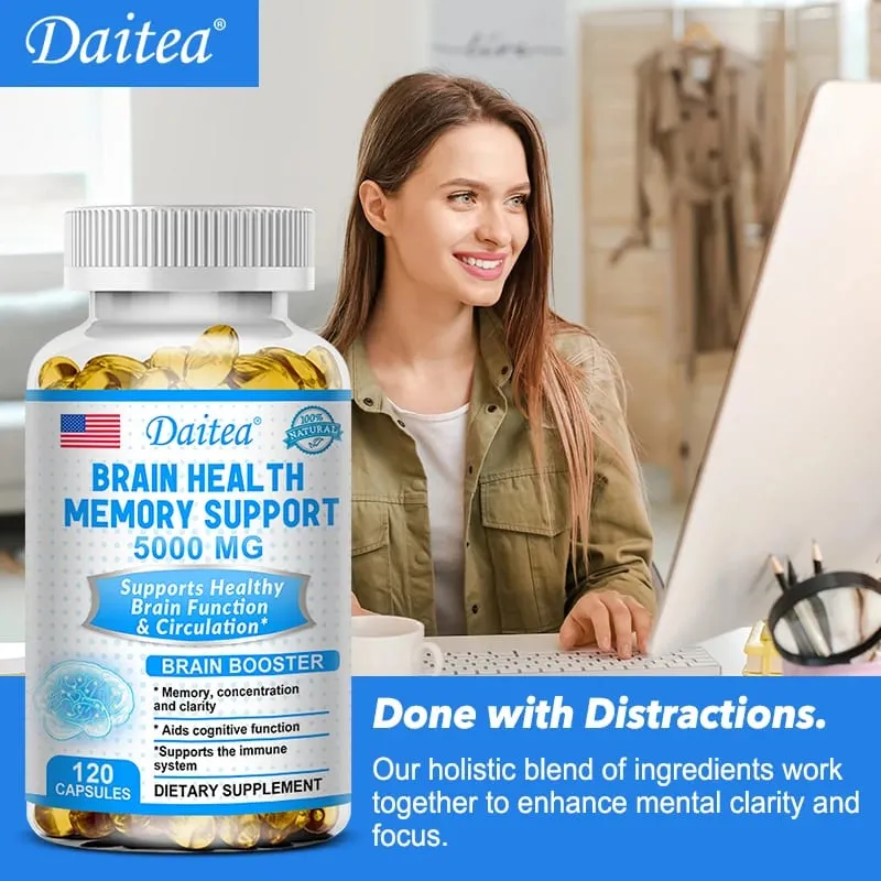 สุขภาพสมอง Nootropic Capsules 5000 มก. เพิ่มโฟกัสหน่วยความจำ & ความชัดเจน ฟังก์ชั่นความรู้ความเข้าใจและการไหลเวียนโลหิต ประสิทธิภาพทางจิต
