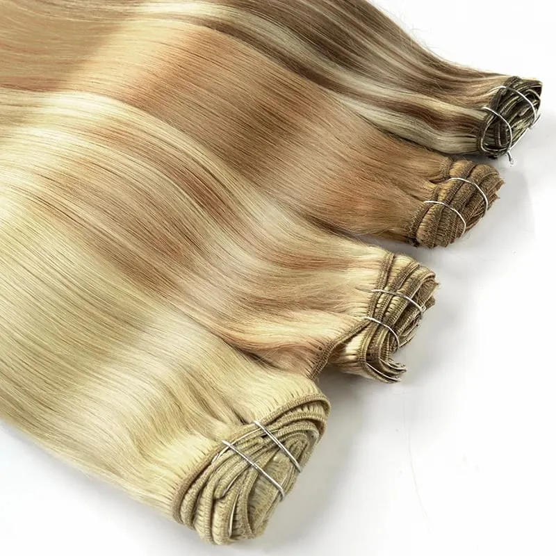 100% Real Human Hair Blonde Clips In Hair Extensions Bundles Natural Black Bulks Blonde 613 Piano Colored Brazilian Hair 30 inch — image 4