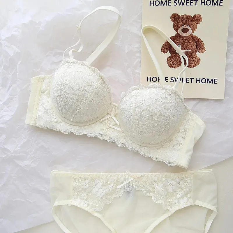 Ensemble de soutien-gorge en dentelle française pour femmes, ensemble de Lingerie Push Up sans fil, petit buste rehausseur, brassière et culotte, sous-vêtements 32 à 38 — image 8